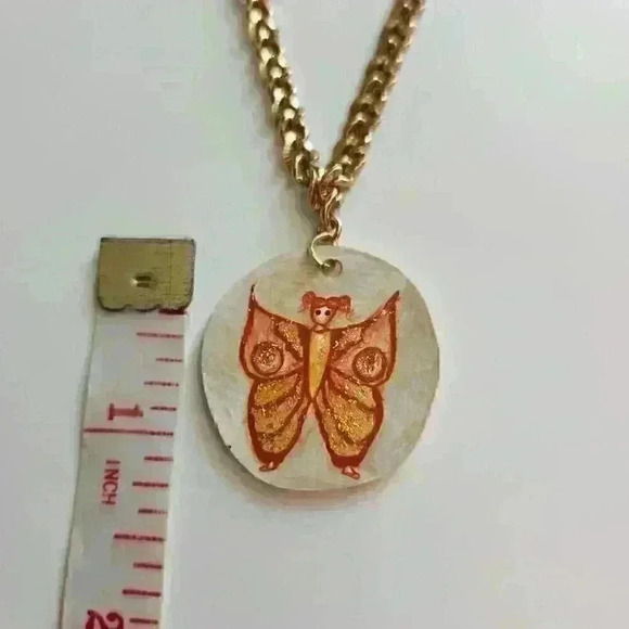 Cute butterfly girl pendant on a gold chain necklace ✦ unique handmade jewelry ✦ - Picture 10 of 12